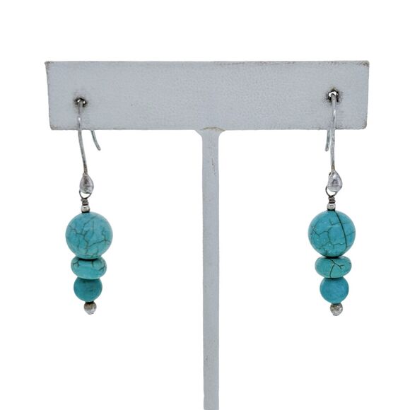 Vintage Sterling Silver 925 Blue Magnesite Graduated Beaded Dangle Earrings - Picture 2 of 5